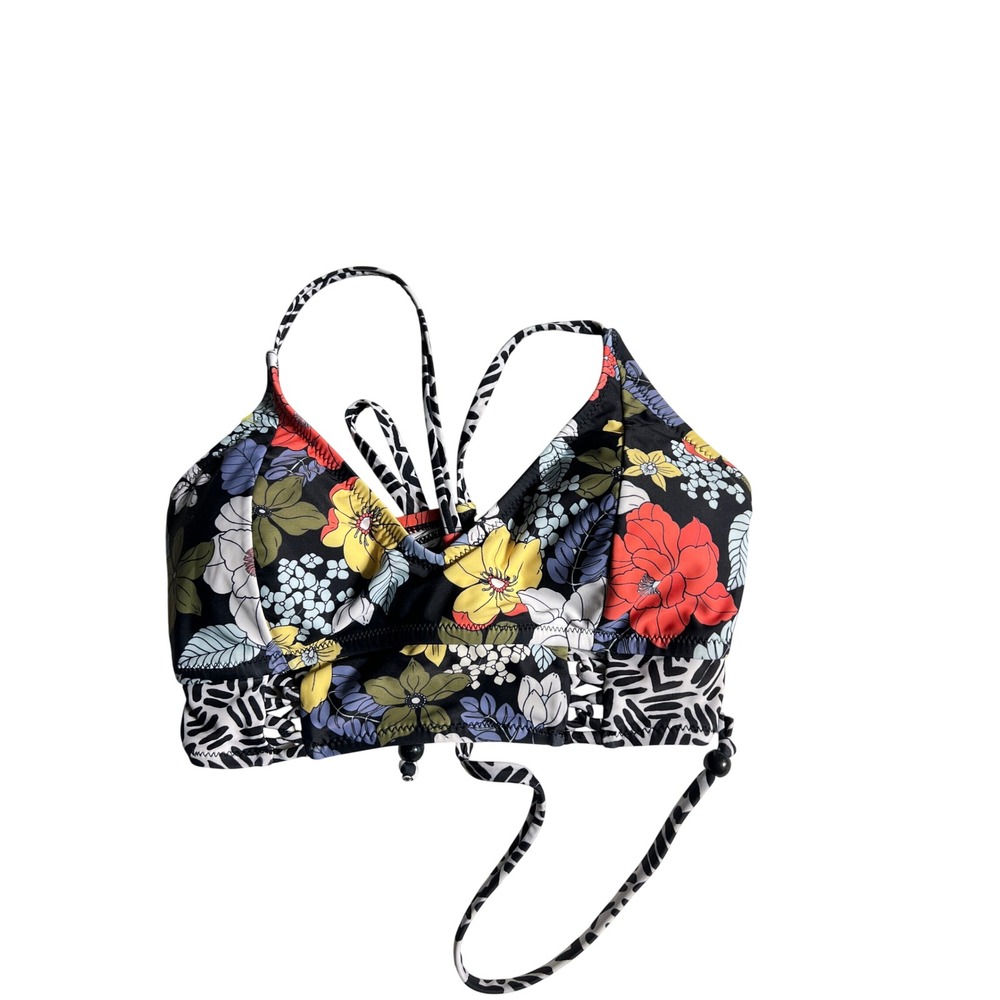 Jessica Simpson Floral Animal Print Bikini Top Women L Black Multi Excellent